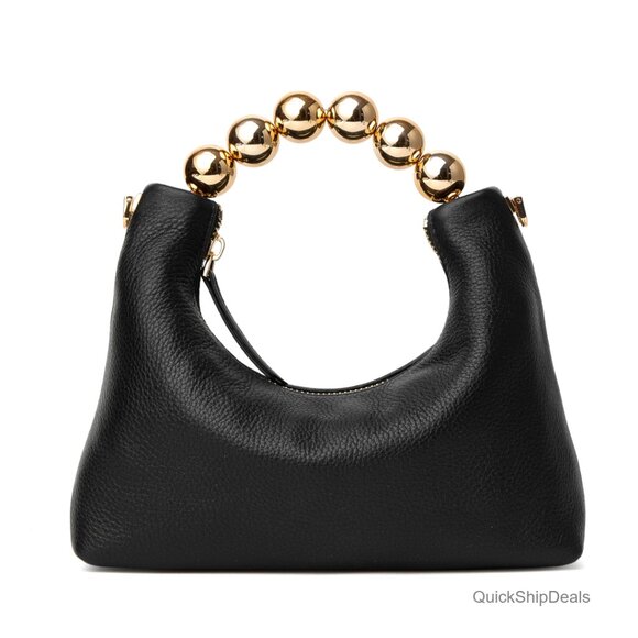 Small Top Handle Clutch Bag with Pearl Handle and Chain Strap